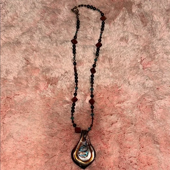 Elegant Brown and teal glass Necklace - Picture 1 of 6